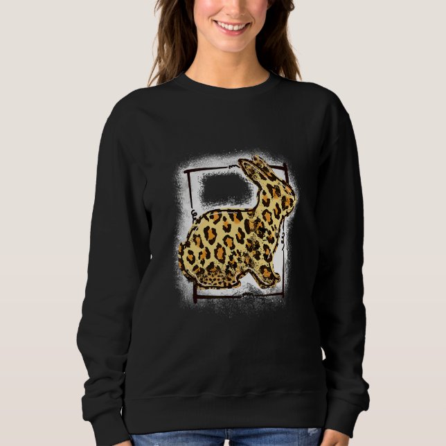 Cheetah Easter Bunny Happy Easter Day Bleached Sweatshirt (Front)