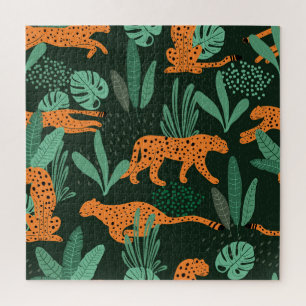 Cheetah Exotic: Tropical Summer Seamless. Jigsaw Puzzle