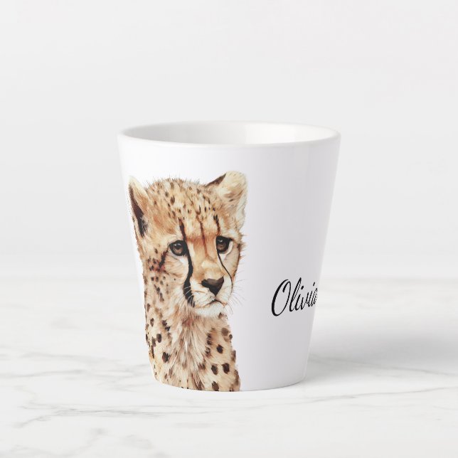 Cheetah Face Personalised Latte Mug (Front)