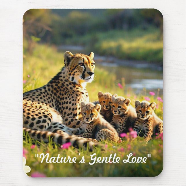 "Cheetah Family by the River" Mouse Pad (Front)