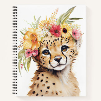Cheetah Flower Crown Art Print Watercolor Safari Notebook