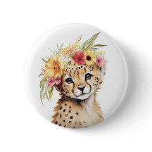 Cheetah Flower Crown Art Watercolor Safari Wild