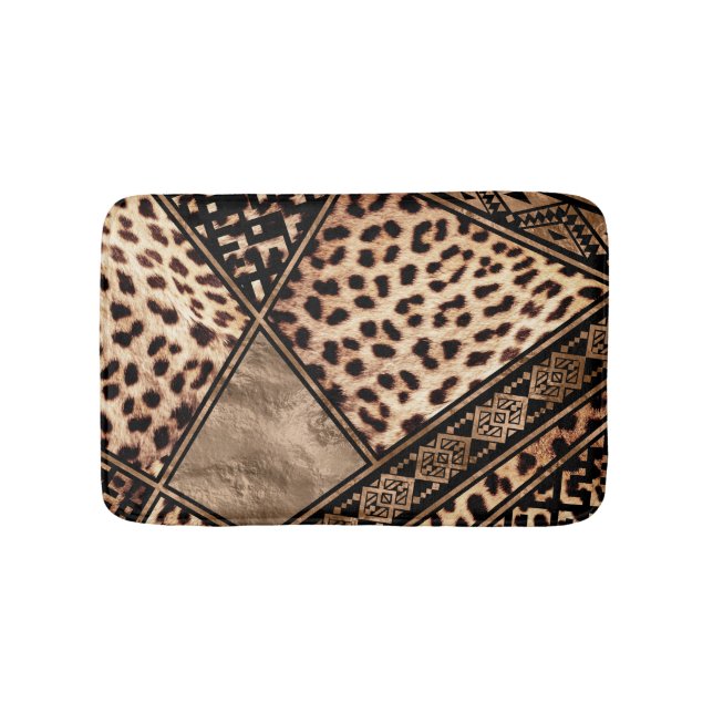 Cheetah Fur with Ethnic Ornaments Bath Mat (Front)