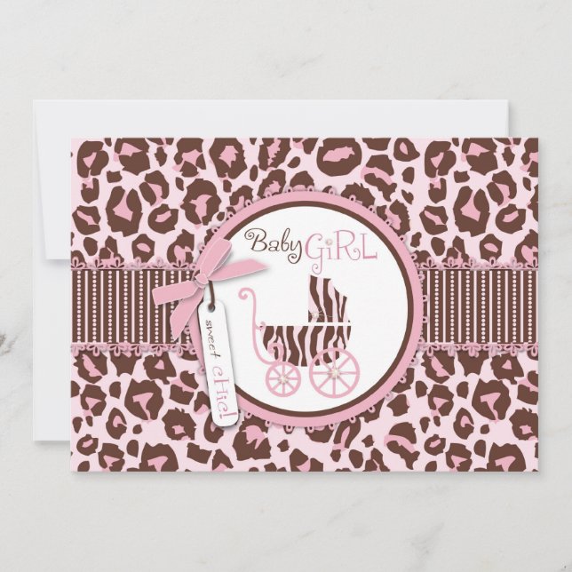 Cheetah Girl Invitation Card Pink B (Front)