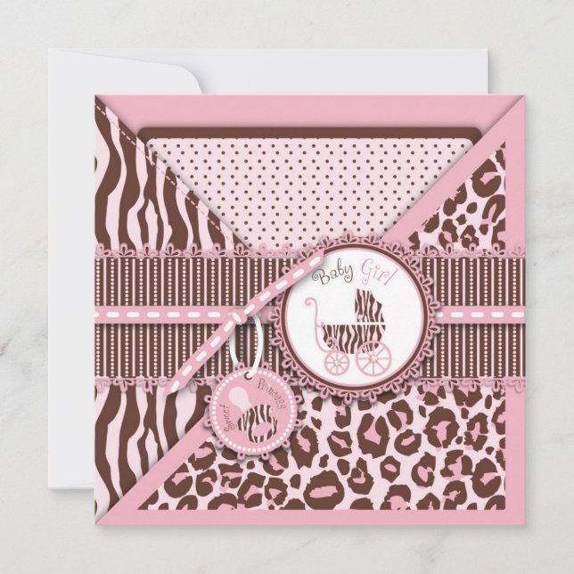 Cheetah Girl Invitation Square Pink C (Front)