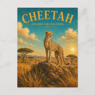 Cheetah Golden Grasslands Watercolor GeoSaga Postcard