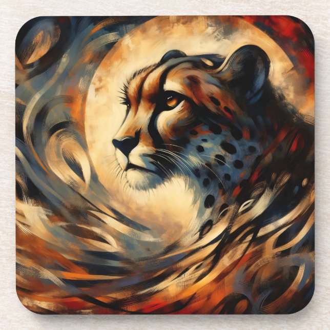Cheetah Harlem Renaissance Modern Painting Coaster (Front)