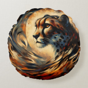 Cheetah Harlem Renaissance Modern Painting Round Cushion