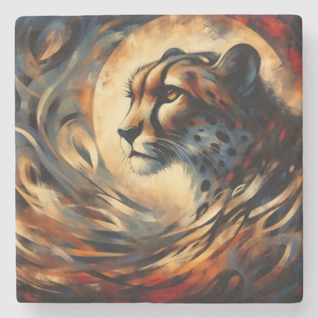 Cheetah Harlem Renaissance Modern Painting Stone Coaster (Front)