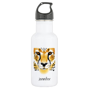 cheetah head close-up illustration 532 ml water bottle