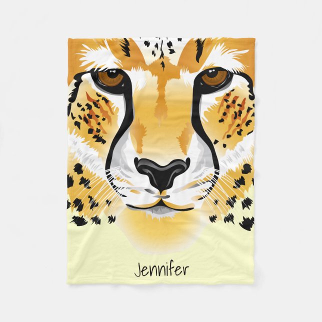 cheetah head close-up illustration fleece blanket (Front)