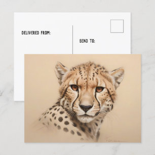 Cheetah head drawing birthday postcard