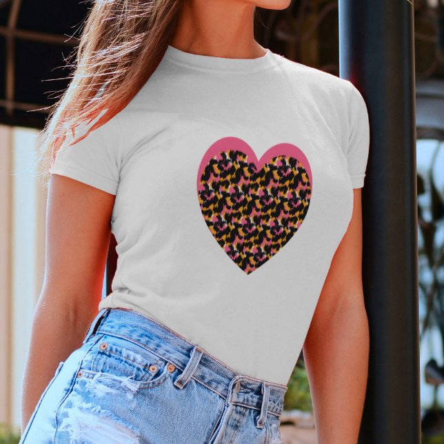 Cheetah Heart Pink Black T-Shirt (Creator Uploaded)