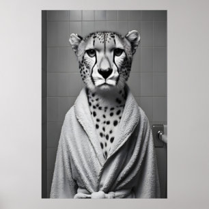 Cheetah in Bathrobe Print, Funny Bathroom Poster
