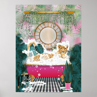 Cheetah in Bathtub, Animal Bathroom Wall Art