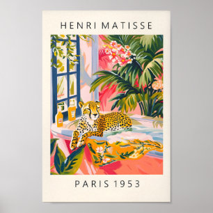 Cheetah In Bathtub Funny Poster, Mid Century Print