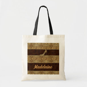 Cheetah in High Heels with Name Tote Bag