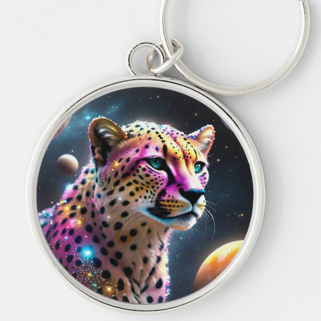 Cheetah In Space Keychain (Front)