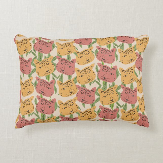 Cheetah Jungle Plants  Greenery Coral Green     Decorative Cushion (Front)