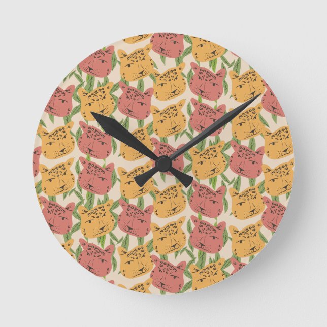 Cheetah Jungle Plants  Greenery Coral Green    Round Clock (Front)