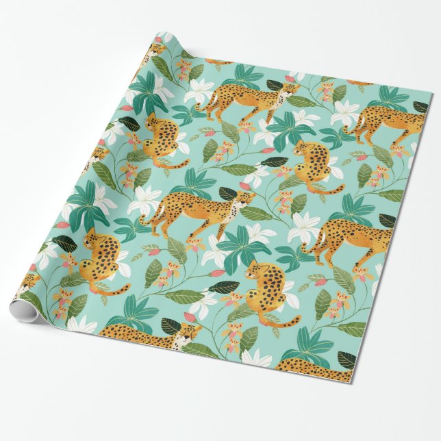Cheetah Jungle, Wildlife Nature Wild Cats Tigers Wrapping Paper (Unrolled)