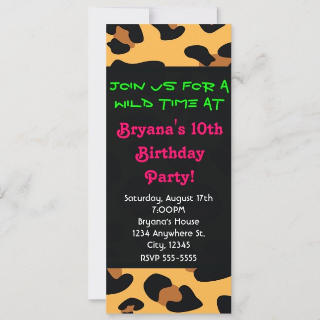 Cheetah Leopard Animal Print Black Long Invitation (Front)