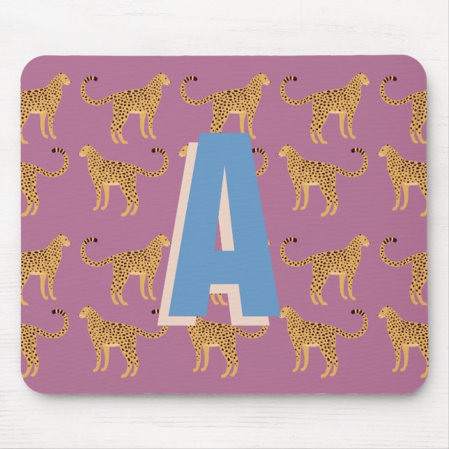 Cheetah, leopard pink monogrammed mouse pad (Front)