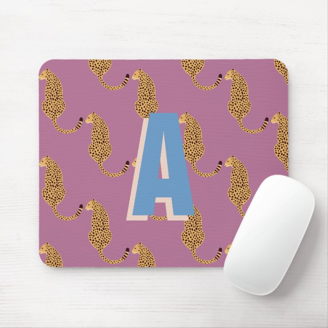 Cheetah, leopard pink monogrammed mouse pad (With Mouse)