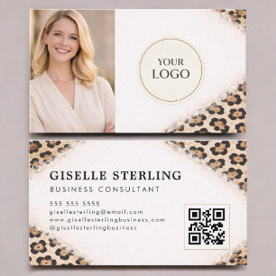 Cheetah Leopard Print Logo Photo QR Code Business Card
