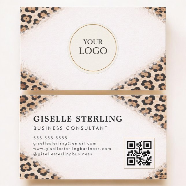 Cheetah Leopard Print Logo QR Code Professional Business Card (Creator Uploaded)