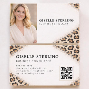 Cheetah Leopard Print QR Code Photo Professional Business Card