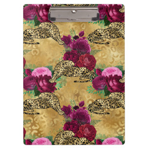 Cheetah Leopard Red Rose Floral Flower Pattern Clipboard