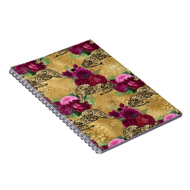 Cheetah Leopard Red Rose Floral Flower Pattern Notebook (Right Side)