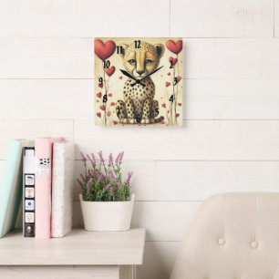 Cheetah Love 2 Square Wall Clock