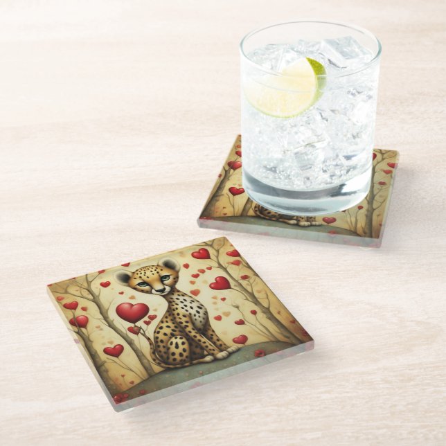 Cheetah Love 3 Glass Coaster (Angled)