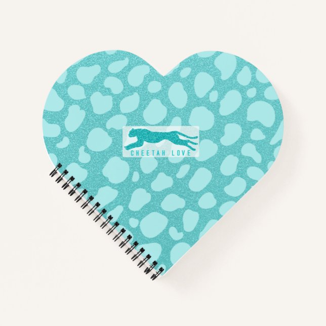Cheetah Love - Turquoise Glitters Simulated Notebook (Front)