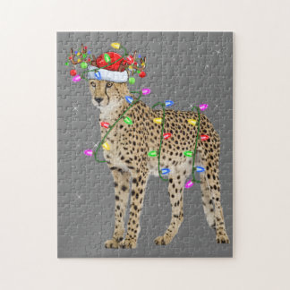 Cheetah Lover Xmas Lighting Santa Cheetah Christma Jigsaw Puzzle
