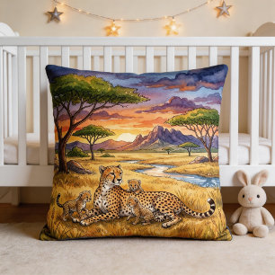 Cheetah Mama And Cubs Safari Animals  Cushion