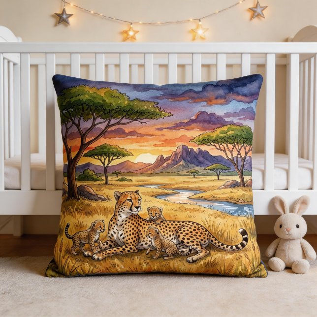 Cheetah Mama And Cubs Safari Animals  Cushion (Creator Uploaded)