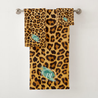 Cheetah Monogram Leather and Leopard Pattern Bath  Towel Set