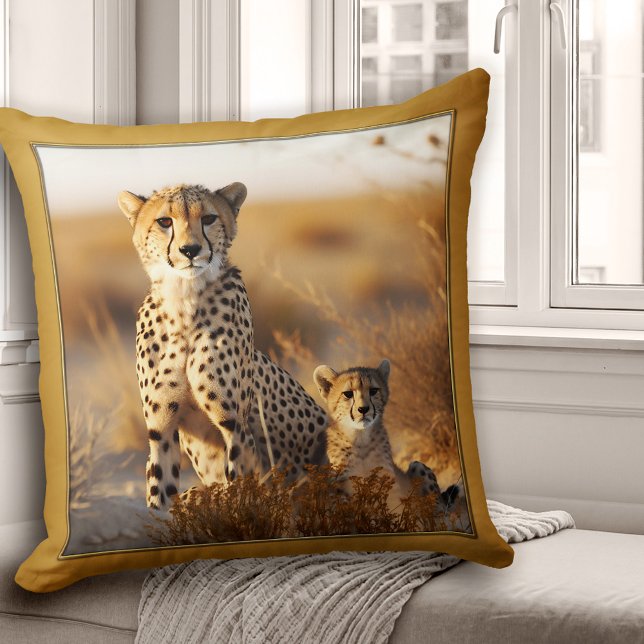 Cheetah Mum with Baby Big Cat Cushion (Pillow featuring a cheetah mom with her cub.)
