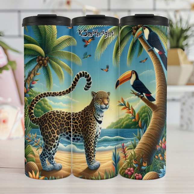 Cheetah on a Tropical Beach Thermal Tumbler (Creator Uploaded)