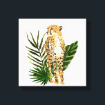 Cheetah Outlook Canvas Print<br><div class="desc">Cheetah Outlook I by Annie Warren. A cheetah in a watercolor style looks on with tropical green leaves in the background. | 164730Z</div>