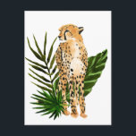 Cheetah Outlook Postcard<br><div class="desc">Cheetah Outlook I by Annie Warren. A cheetah in a watercolor style looks on with tropical green leaves in the background. | 164730Z</div>