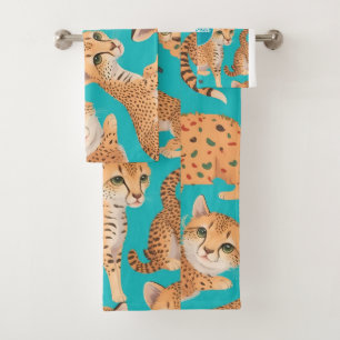 Cheetah Pastel Colourful Personalised Pattern Bath Towel Set