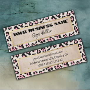 Cheetah Pattern And Gold Vintage Mini Business Card
