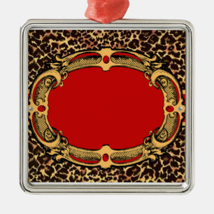 Cheetah Pattern Red Label Metal Tree Decoration