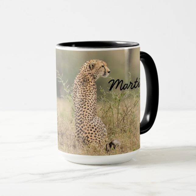 Cheetah Personalise Name Black Interior Gift Mug (Front Right)