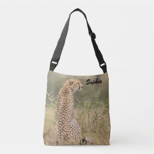 Cheetah Photo Natural Setting Personalise Name Crossbody Bag