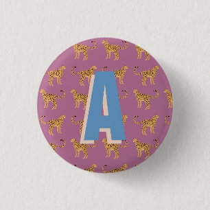 Cheetah, pink leopard monogrammed 3 cm round badge